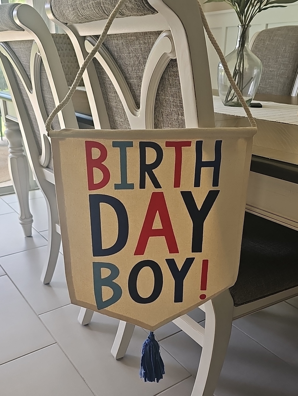 Mud Pie Canvas Birthday Boy Hanging Sign in Natural Cream